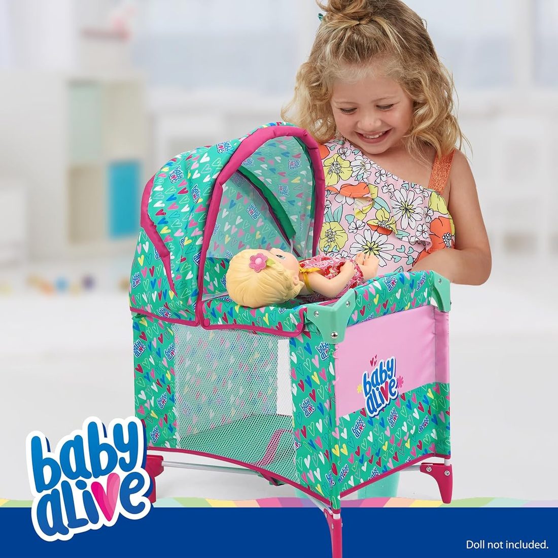 Deluxe Doll Play Yard, Pink Hearts Folding, view 2